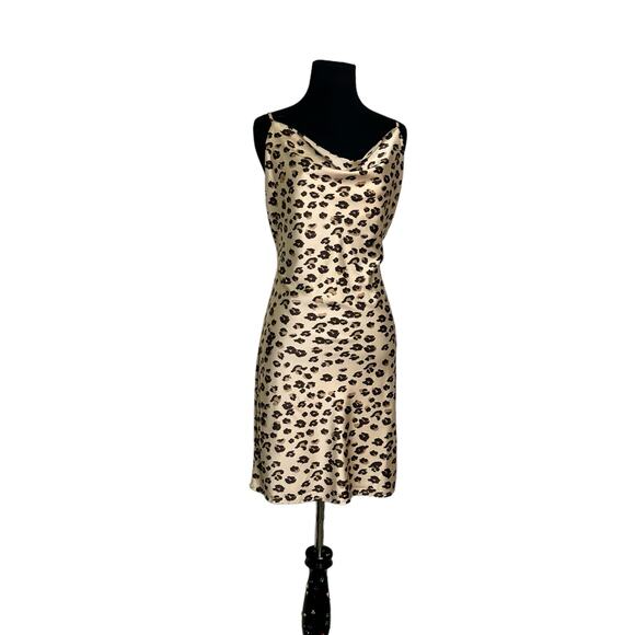 Love Tree cream brown animal print sleeveless slip mini dress size M - Picture 11 of 11